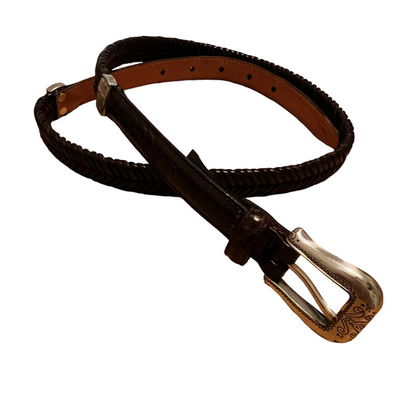 Brighton Accessories - Brighton Womens Leather Belt 05108 Brown Fishtail Woven Vintage Western Large 34